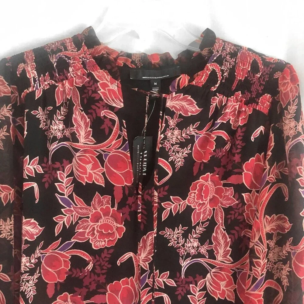 WHBM Art Nouveux All Over Black Floral Jersey Tunic Medium NWT